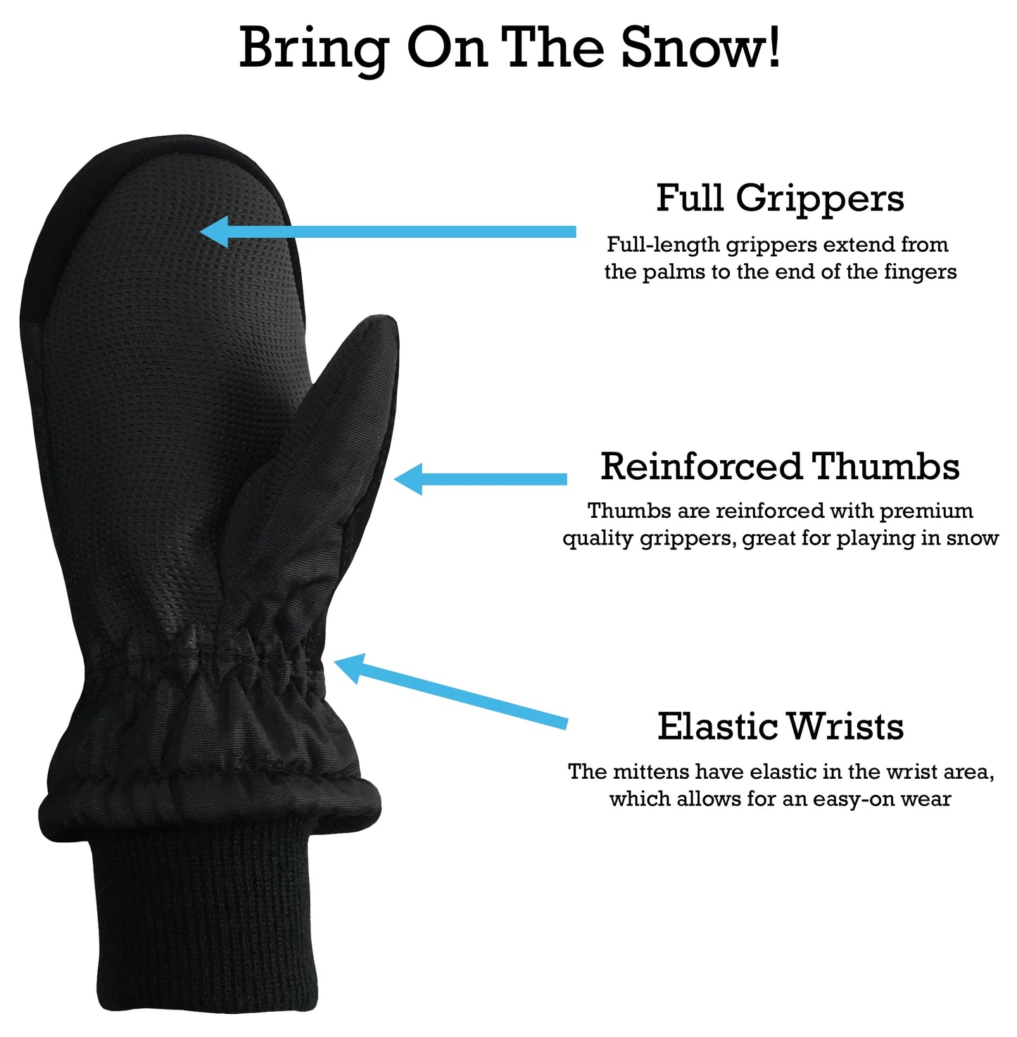 Kids Unisex Thinsulate Waterproof Winter Snow Mittens Insulated Toddler Male Black
