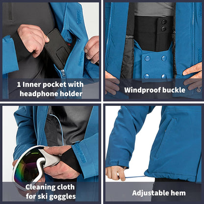 Mens Ski Jacket Waterproof Insulated Snow Jacket, Mountain Breathable Winter Jackets for Men Ski Snowboard Coat