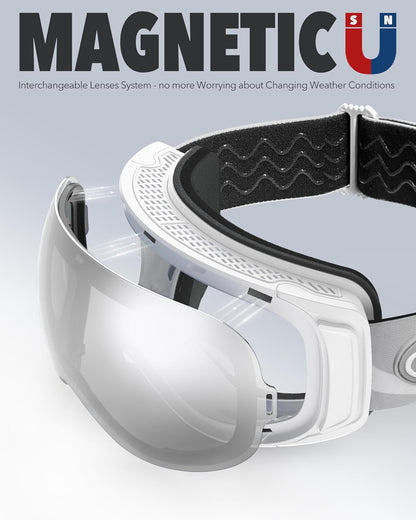 Ski Goggles OTG for Women Men Adult Youth-Over Glasses Snow Goggles-Interchangeable Lens,Anti Fog Snowboard Goggles