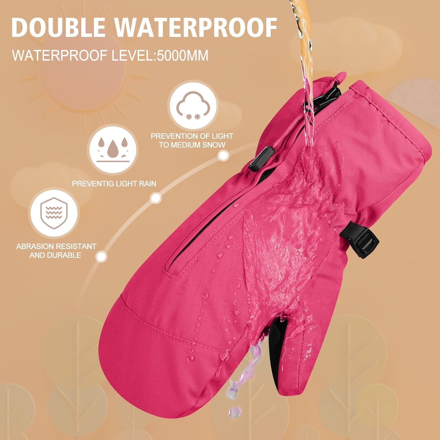 Kids Ski Mittens Gloves Waterproof&Breathable Winter Warm Snow Gloves for Ages 1-10 Toddler Baby Girls and Boys