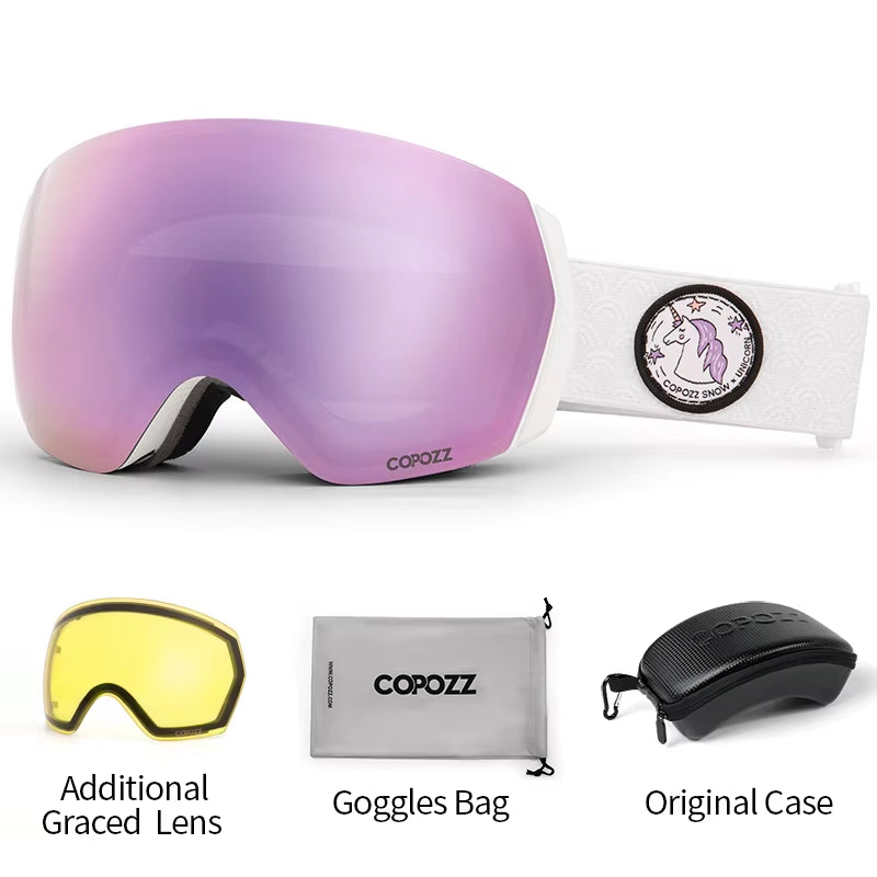 Ski Goggles Men Women UV400 Anti-Fog Ski Eyewear Snow Glasses Adult Snowboard Goggle with Night Yellow Lens and Case Set