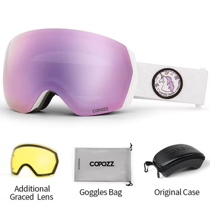 Ski Goggles Men Women UV400 Anti-Fog Ski Eyewear Snow Glasses Adult Snowboard Goggle with Night Yellow Lens and Case Set