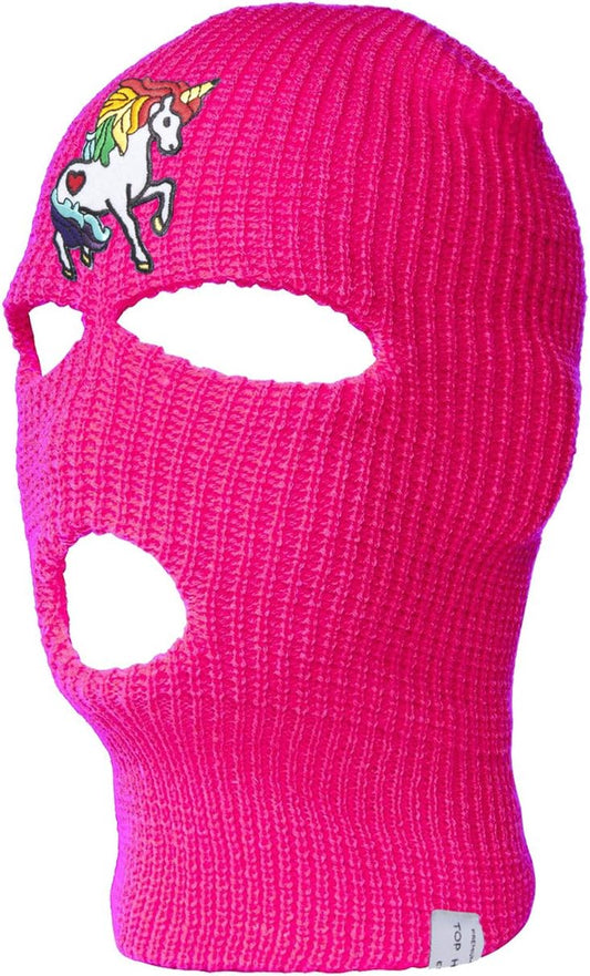 Rainbow Unicorn Ski 3 Hole Mask, Hot Pink