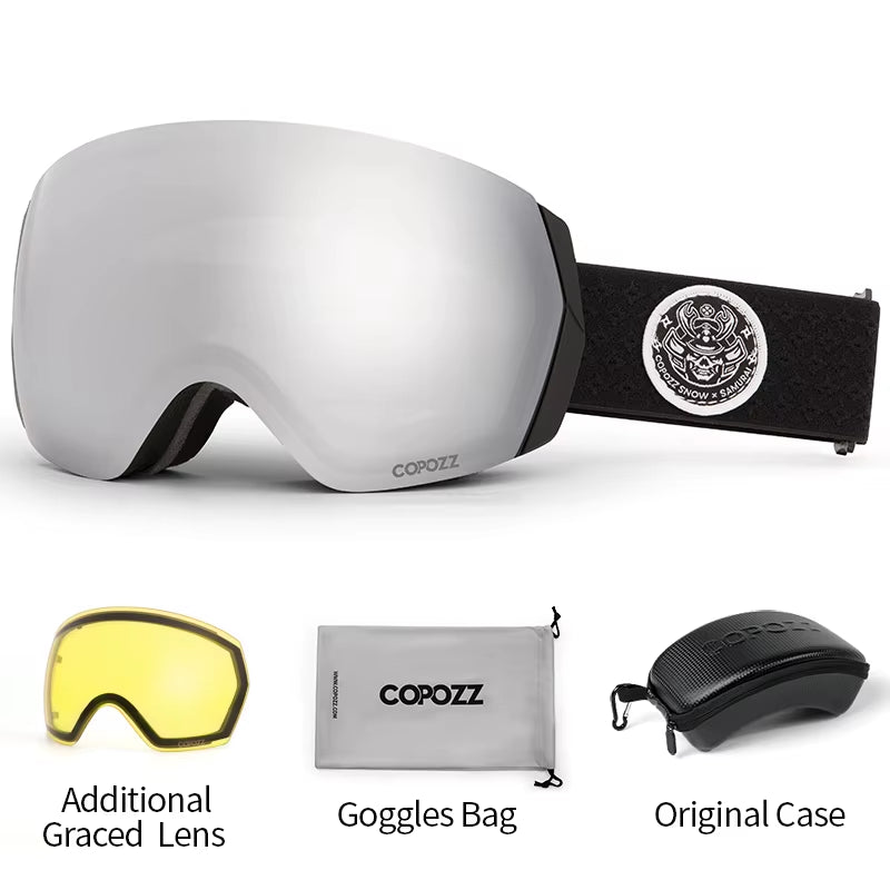 Ski Goggles Men Women UV400 Anti-Fog Ski Eyewear Snow Glasses Adult Snowboard Goggle with Night Yellow Lens and Case Set