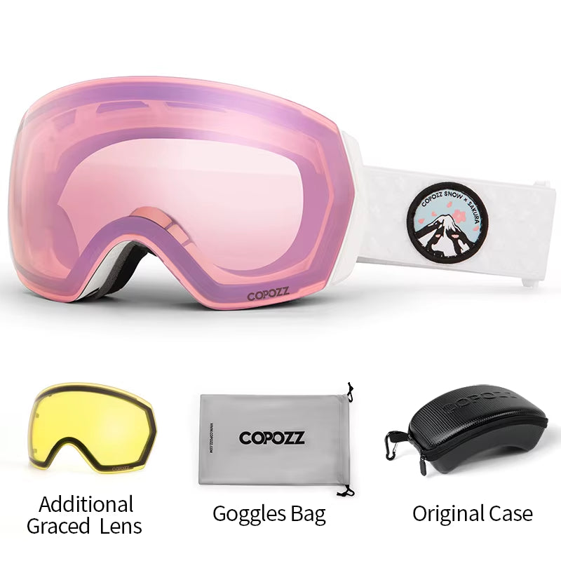 Ski Goggles Men Women UV400 Anti-Fog Ski Eyewear Snow Glasses Adult Snowboard Goggle with Night Yellow Lens and Case Set