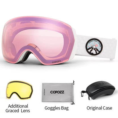 Ski Goggles Men Women UV400 Anti-Fog Ski Eyewear Snow Glasses Adult Snowboard Goggle with Night Yellow Lens and Case Set