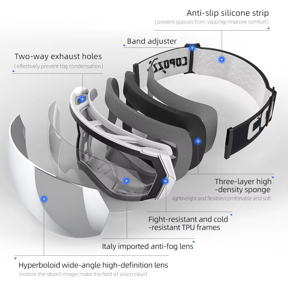 Ski Goggles Men Women UV400 Anti-Fog Ski Eyewear Snow Glasses Adult Snowboard Goggle with Night Yellow Lens and Case Set