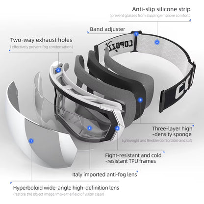 Ski Goggles Men Women UV400 Anti-Fog Ski Eyewear Snow Glasses Adult Snowboard Goggle with Night Yellow Lens and Case Set