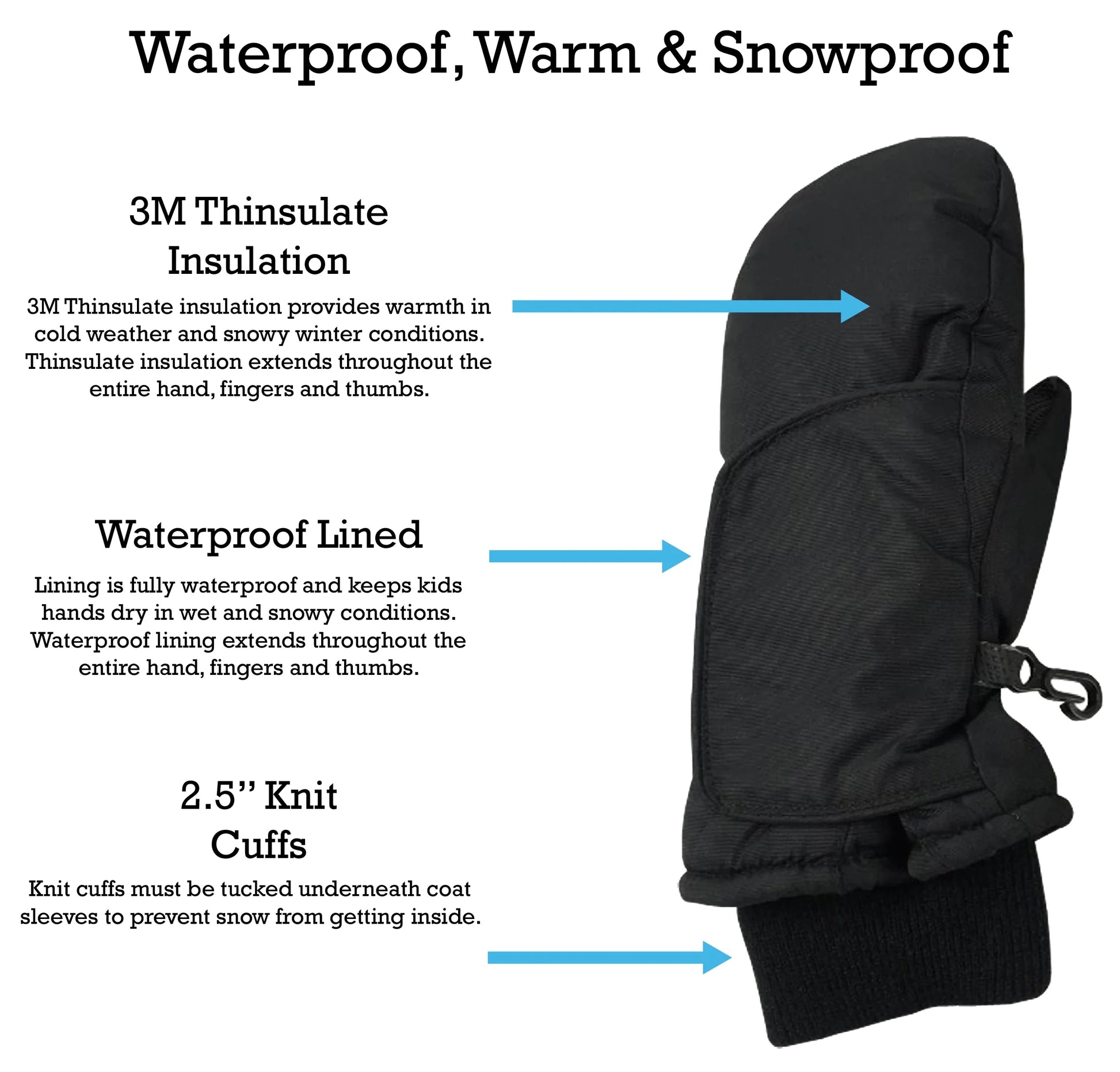 Kids Toddler Waterproof Thinsulate Mittens Winter Snow Boys Girls Easy-On Female Pink