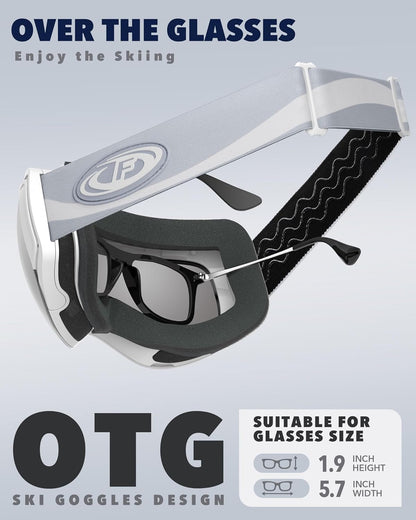 Ski Goggles OTG for Women Men Adult Youth-Over Glasses Snow Goggles-Interchangeable Lens,Anti Fog Snowboard Goggles