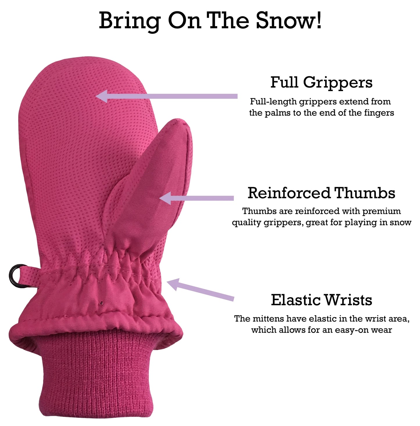 Kids Toddler Waterproof Thinsulate Mittens Winter Snow Boys Girls Easy-On Female Pink