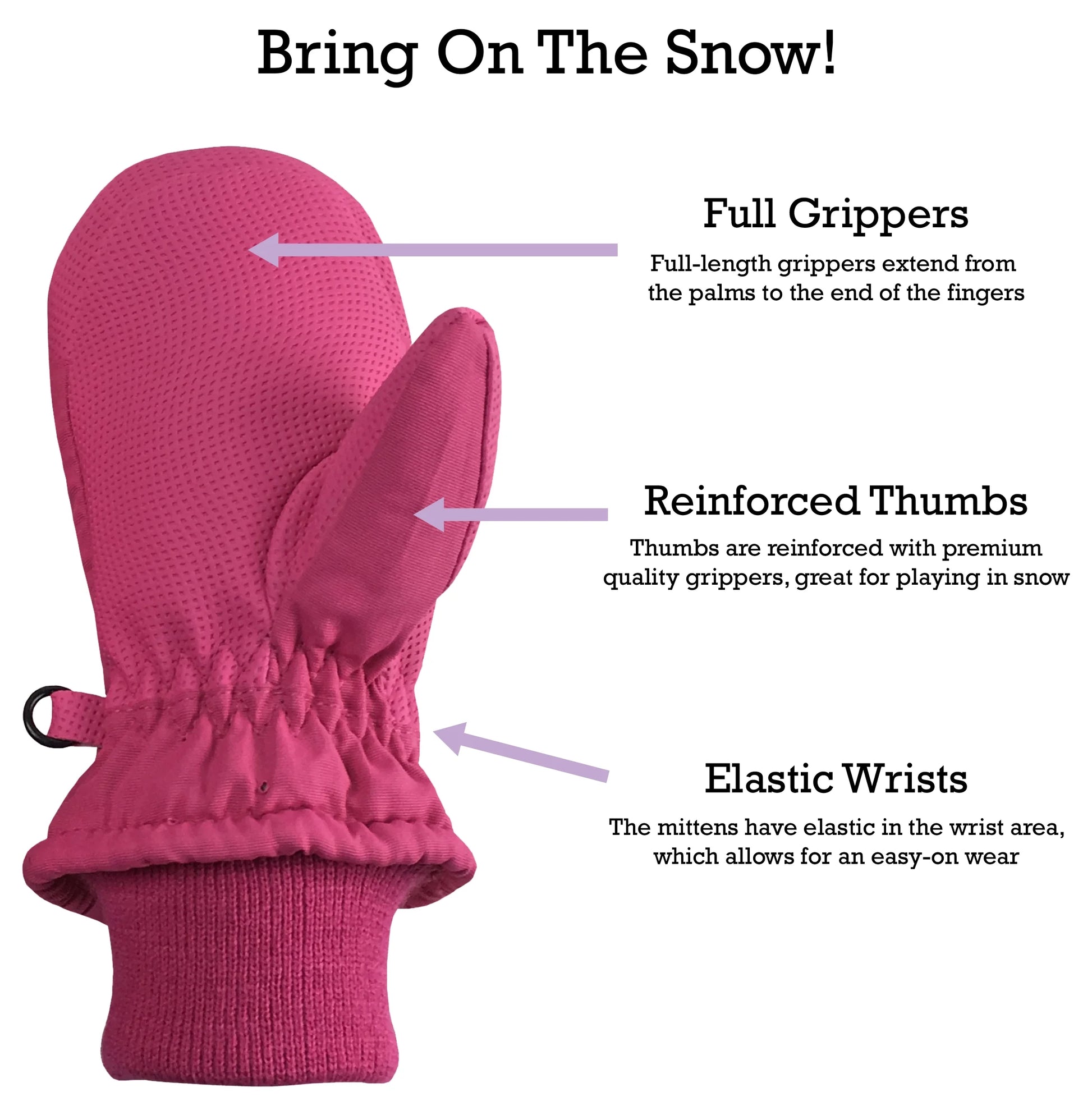 Kids Toddler Waterproof Thinsulate Mittens Winter Snow Boys Girls Easy-On Female Pink