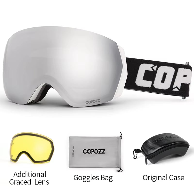 Ski Goggles Men Women UV400 Anti-Fog Ski Eyewear Snow Glasses Adult Snowboard Goggle with Night Yellow Lens and Case Set