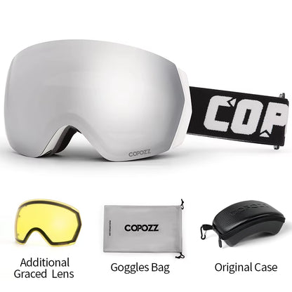Ski Goggles Men Women UV400 Anti-Fog Ski Eyewear Snow Glasses Adult Snowboard Goggle with Night Yellow Lens and Case Set