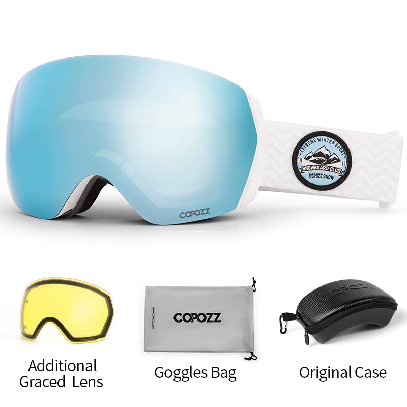Ski Goggles Men Women UV400 Anti-Fog Ski Eyewear Snow Glasses Adult Snowboard Goggle with Night Yellow Lens and Case Set