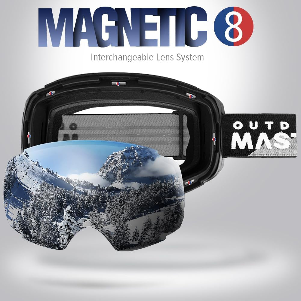Ski Goggles PRO - Frameless, Interchangeable Lens 100% UV400 Protection Snow Goggles for Men & Women