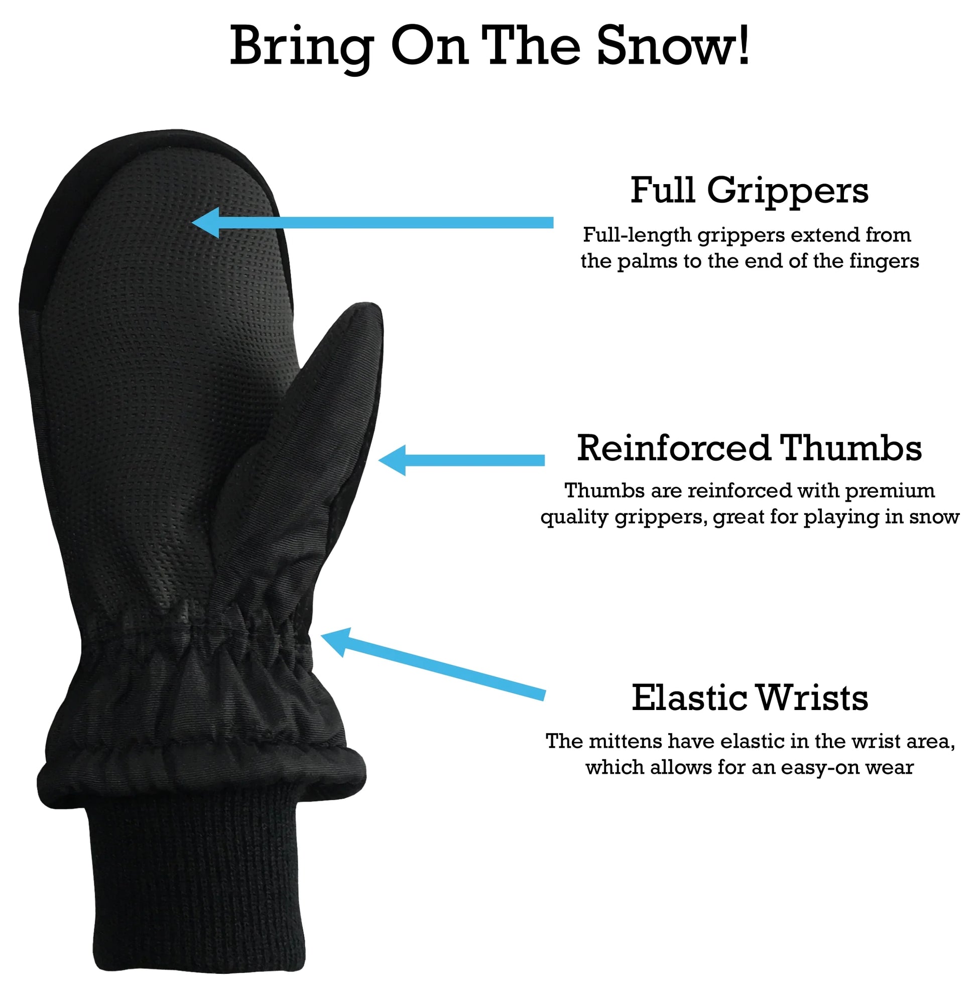 Kids Unisex Thinsulate Waterproof Winter Snow Mittens Insulated Toddler Male Black
