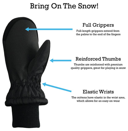 Kids Unisex Thinsulate Waterproof Winter Snow Mittens Insulated Toddler Male Black