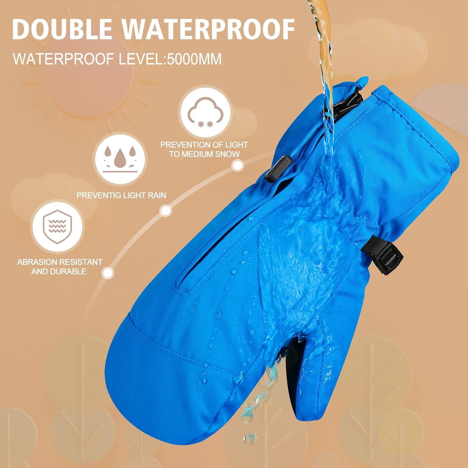 Kids Ski Mittens Gloves Waterproof&Breathable Winter Warm Snow Gloves for Ages 1-10 Toddler Baby Girls and Boys