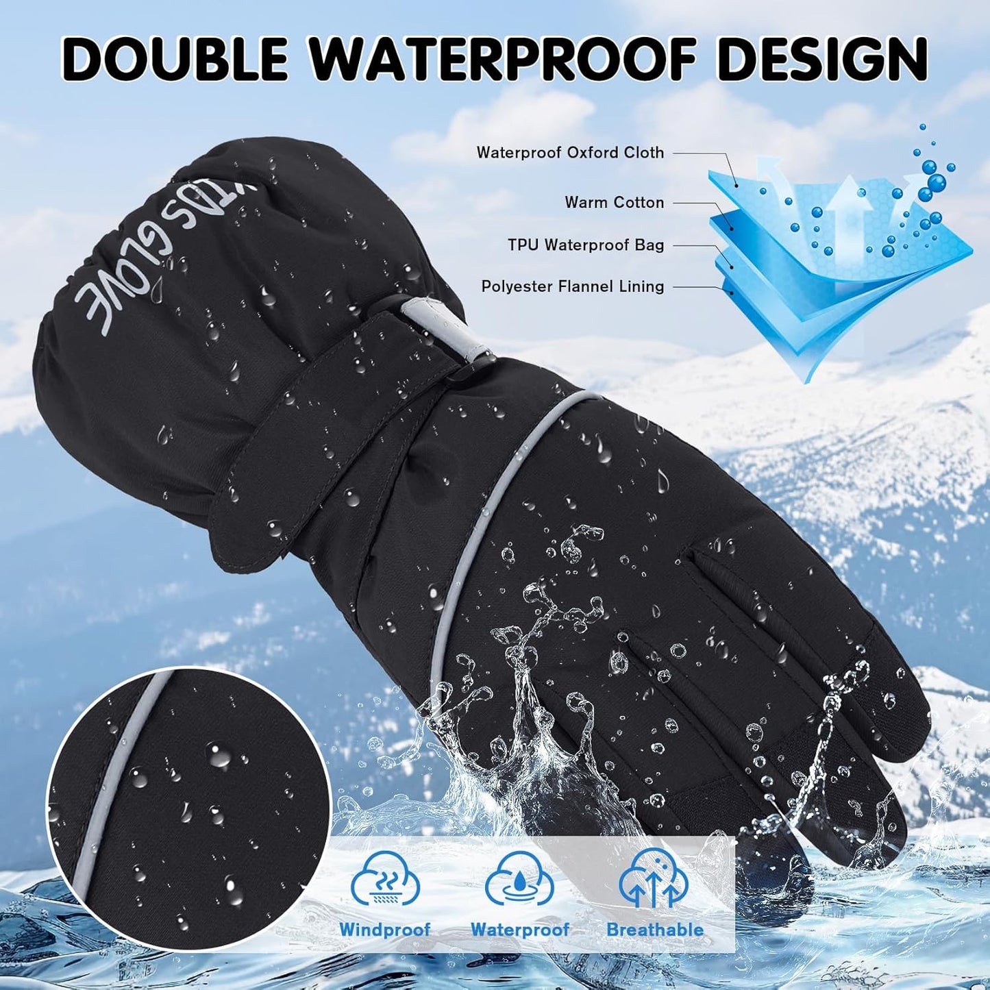 Kids Waterproof Warm Winter Ski Gloves for Boys & Girls - Sport Mittens