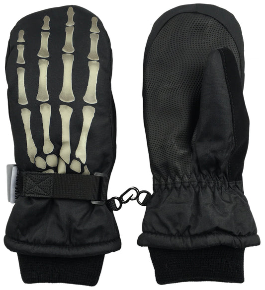 Kids Waterproof Thinsulate Mittens Skeleton Snow Winter Warm Boys Children Black