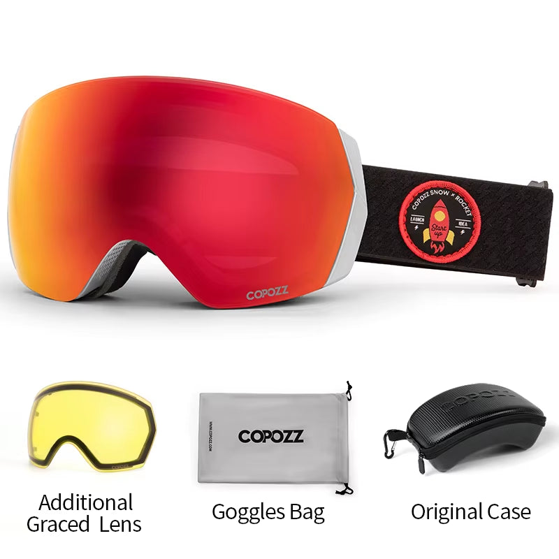 Ski Goggles Men Women UV400 Anti-Fog Ski Eyewear Snow Glasses Adult Snowboard Goggle with Night Yellow Lens and Case Set