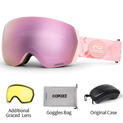 Ski Goggles Men Women UV400 Anti-Fog Ski Eyewear Snow Glasses Adult Snowboard Goggle with Night Yellow Lens and Case Set