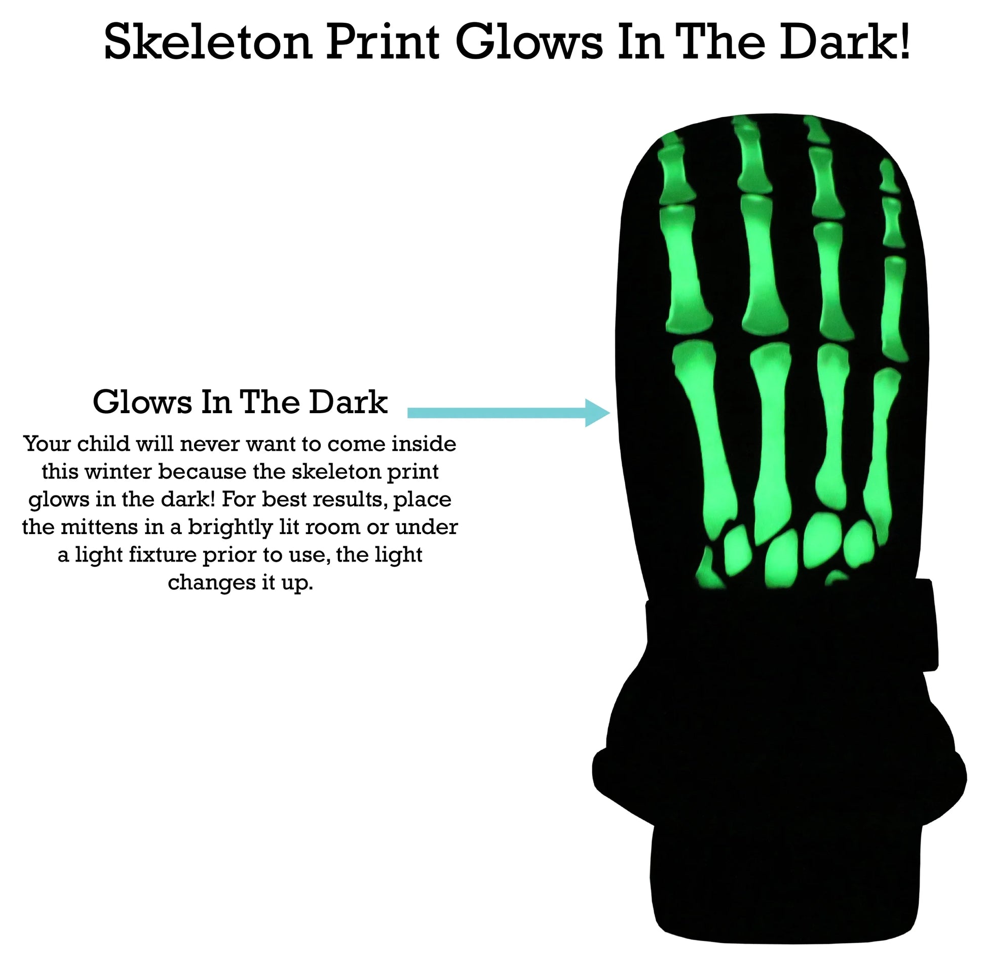 Kids Waterproof Thinsulate Mittens Skeleton Snow Winter Warm Boys Children Black