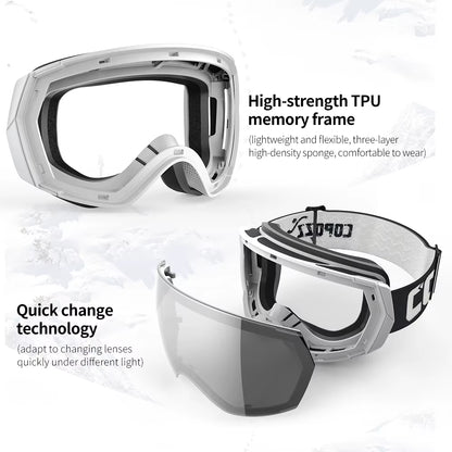 Ski Goggles Men Women UV400 Anti-Fog Ski Eyewear Snow Glasses Adult Snowboard Goggle with Night Yellow Lens and Case Set