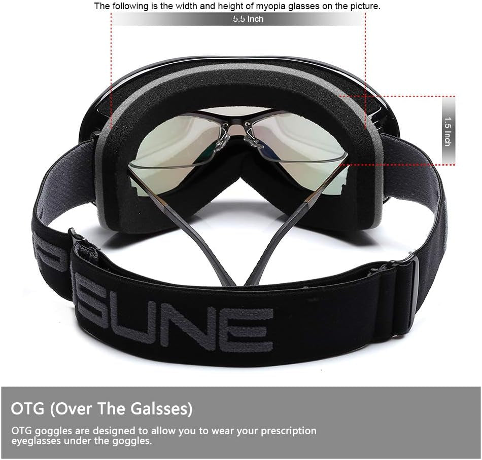 Ski Goggles over Glasses with Dual Lens, Anti-Fog Anti-Uv Snow Goggle for Men Women Youth Skiing Snowmobile