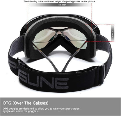 Ski Goggles over Glasses with Dual Lens, Anti-Fog Anti-Uv Snow Goggle for Men Women Youth Skiing Snowmobile
