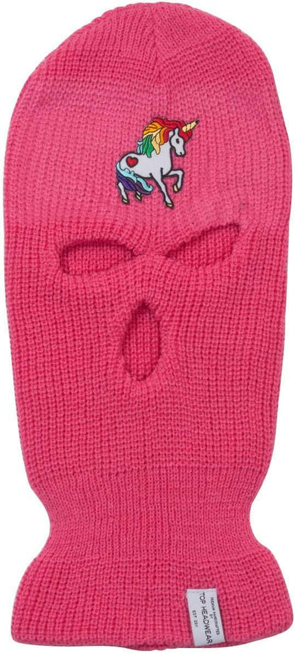 Rainbow Unicorn Ski 3 Hole Mask, Hot Pink