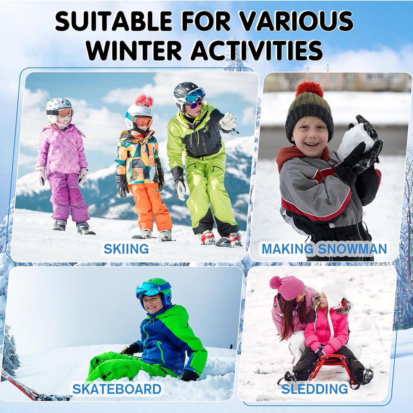 Kids Waterproof Warm Winter Ski Gloves for Boys & Girls - Sport Mittens