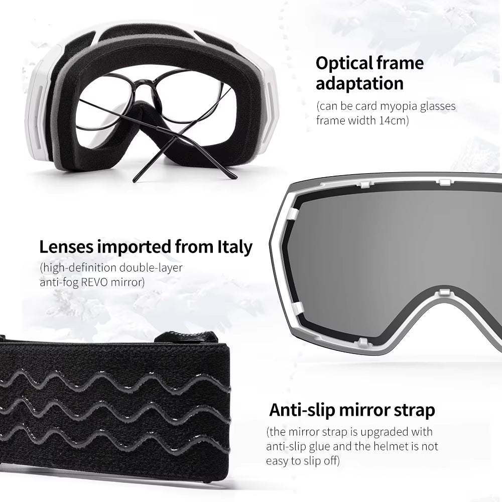 Ski Goggles Men Women UV400 Anti-Fog Ski Eyewear Snow Glasses Adult Snowboard Goggle with Night Yellow Lens and Case Set