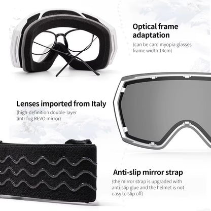 Ski Goggles Men Women UV400 Anti-Fog Ski Eyewear Snow Glasses Adult Snowboard Goggle with Night Yellow Lens and Case Set