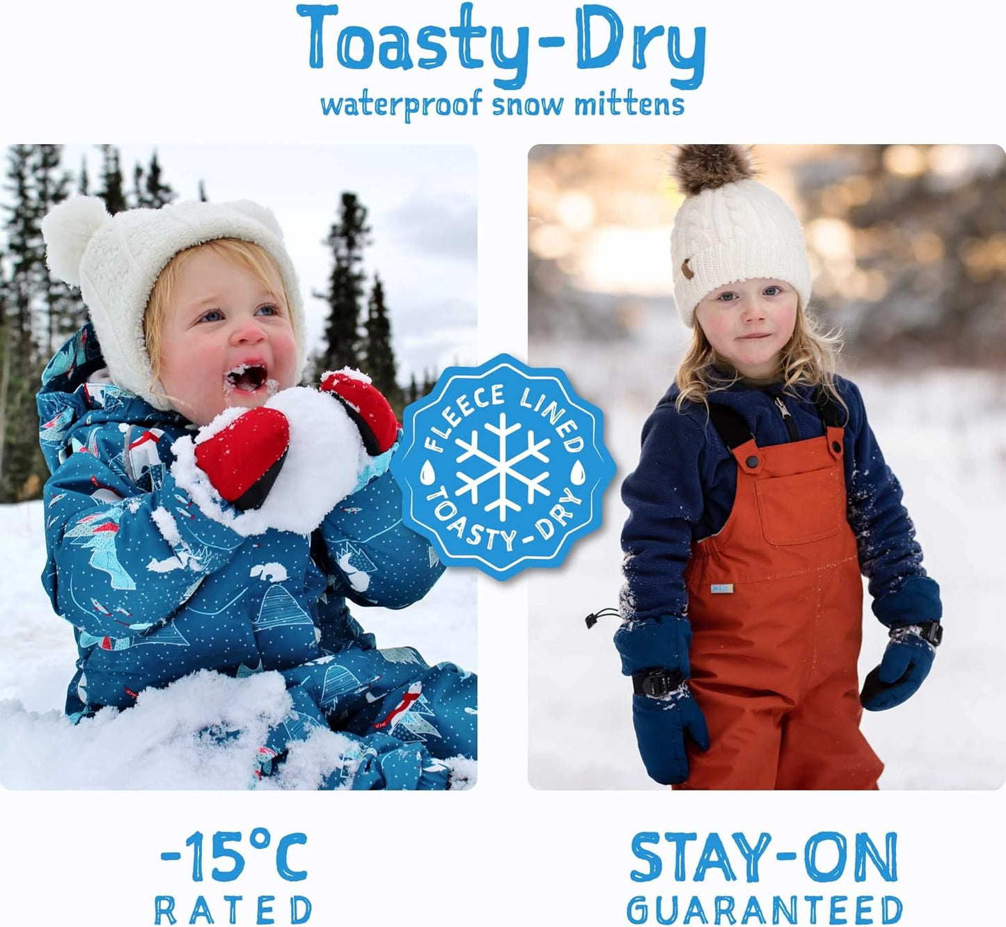 Girls’ Insulated Waterproof Snow Mittens for Toddler and Kids