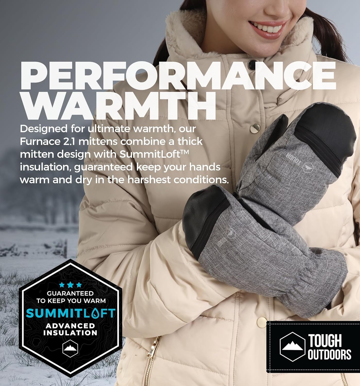 Winter Ski Mittens for Men & Women - Warm Insulated Waterproof Snow Mittens for Cold Weather and Snowboarding