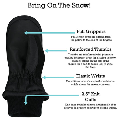 Kids Waterproof Thinsulate Mittens Skeleton Snow Winter Warm Boys Children Black