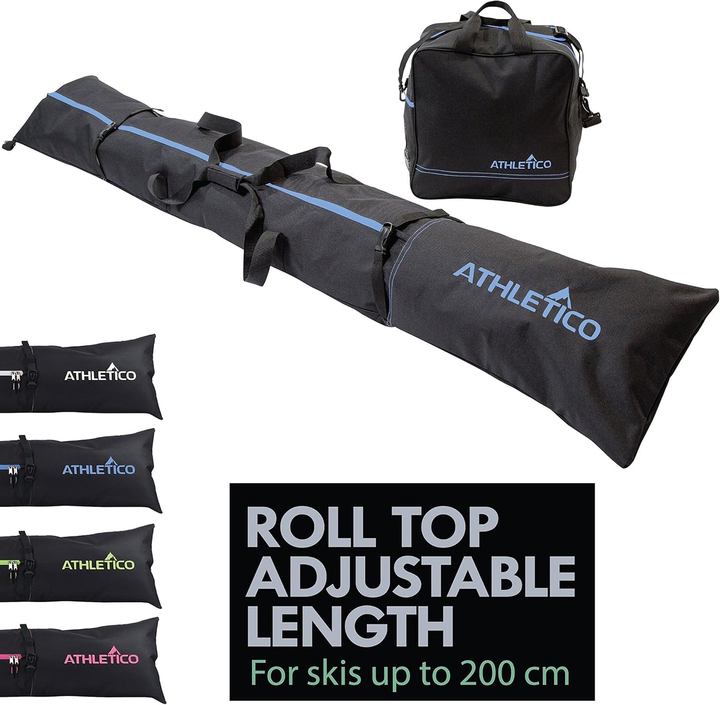 Ski Bag and Ski Boot Bag Combo - Ski Bags for Air Travel - Unpadded Snow Ski Bags Fit Skis up to 200Cm - for Men, Women, Adults, and Children