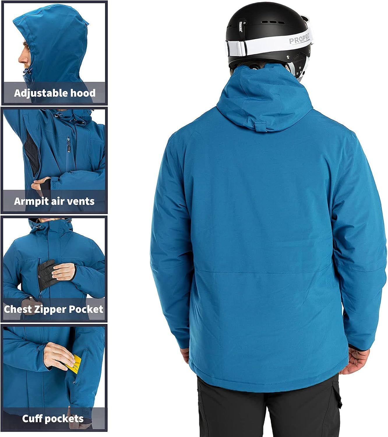Mens Ski Jacket Waterproof Insulated Snow Jacket, Mountain Breathable Winter Jackets for Men Ski Snowboard Coat